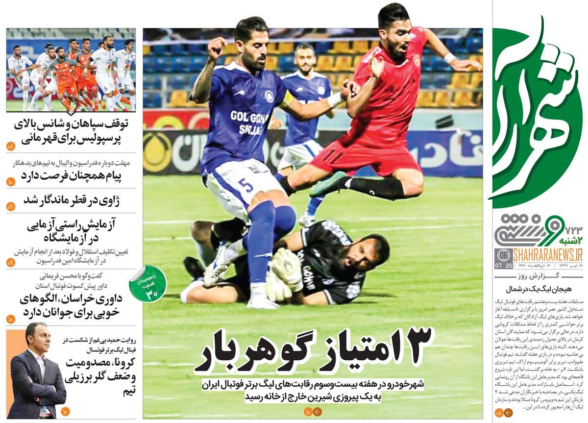 صفحه نخست روزنامه های ورزشی دوشنبه