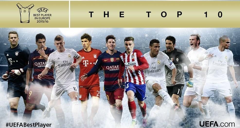 اسامی 10 نامزد نهایی دریافت جایزه بهترین بازیکن فصل 16-2015 اروپا 