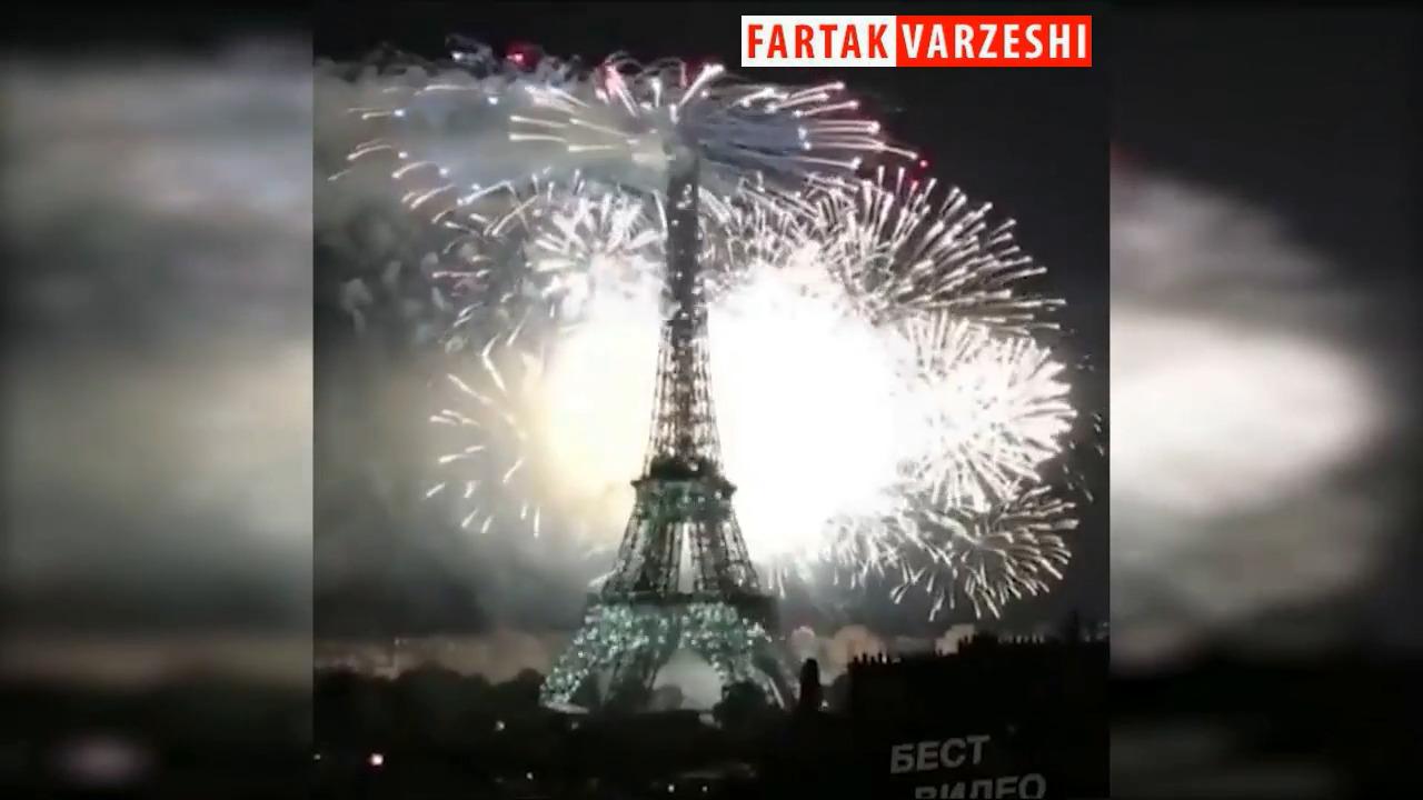 نورافشانی برج ایفل پس از قهرمانی فرانسه + فیلم